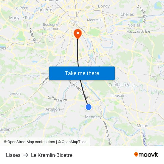 Lisses to Le Kremlin-Bicetre map