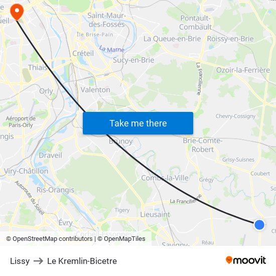 Lissy to Le Kremlin-Bicetre map
