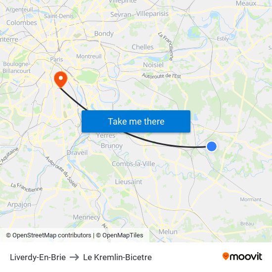 Liverdy-En-Brie to Le Kremlin-Bicetre map