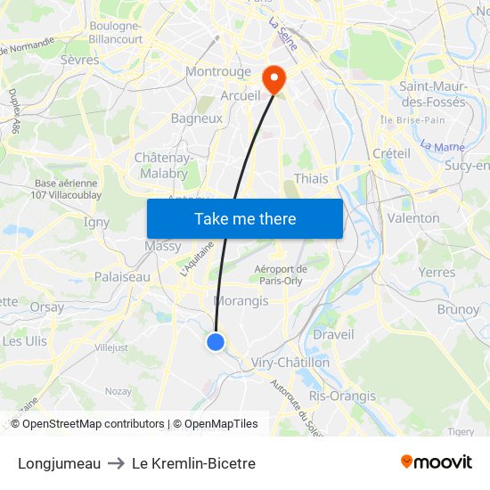 Longjumeau to Le Kremlin-Bicetre map