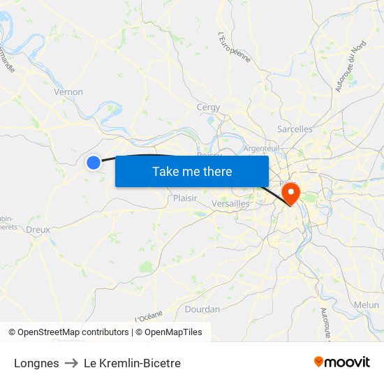 Longnes to Le Kremlin-Bicetre map