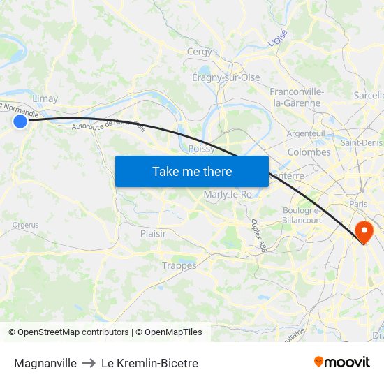 Magnanville to Le Kremlin-Bicetre map