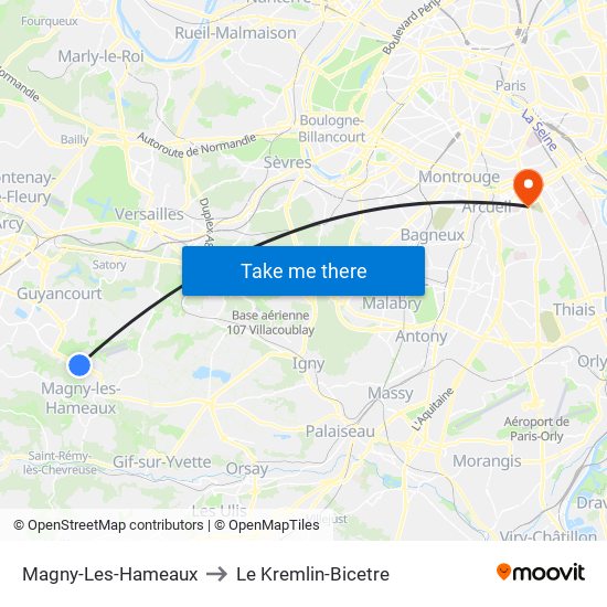 Magny-Les-Hameaux to Le Kremlin-Bicetre map