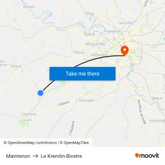 Maintenon to Le Kremlin-Bicetre map