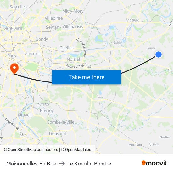 Maisoncelles-En-Brie to Le Kremlin-Bicetre map