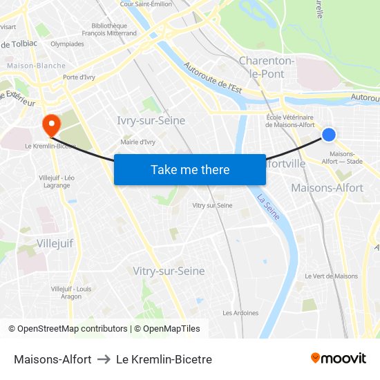 Maisons-Alfort to Le Kremlin-Bicetre map