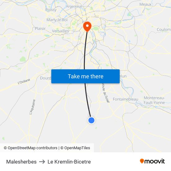 Malesherbes to Le Kremlin-Bicetre map