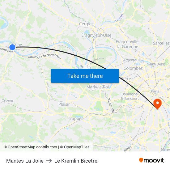 Mantes-La-Jolie to Le Kremlin-Bicetre map