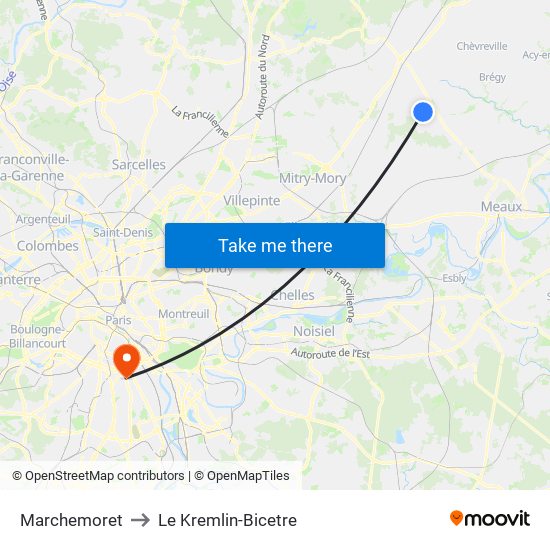 Marchemoret to Le Kremlin-Bicetre map