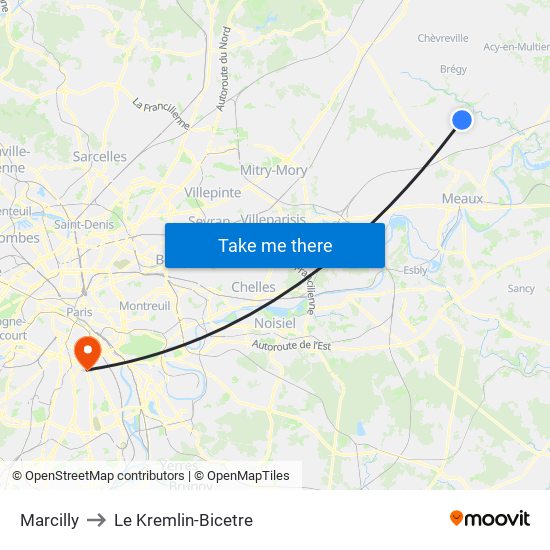 Marcilly to Le Kremlin-Bicetre map