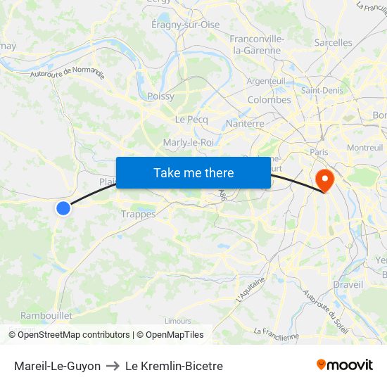 Mareil-Le-Guyon to Le Kremlin-Bicetre map