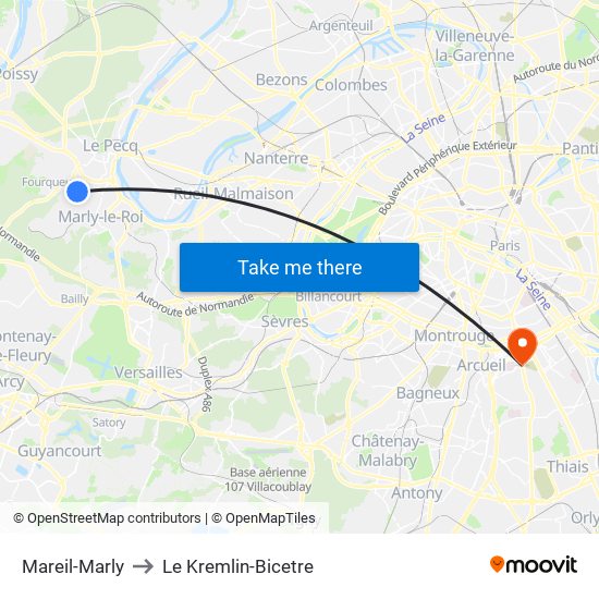 Mareil-Marly to Le Kremlin-Bicetre map