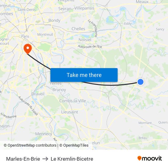 Marles-En-Brie to Le Kremlin-Bicetre map