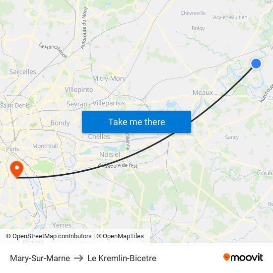 Mary-Sur-Marne to Le Kremlin-Bicetre map