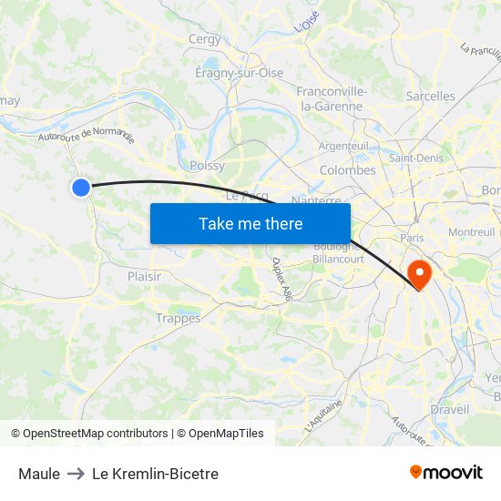 Maule to Le Kremlin-Bicetre map
