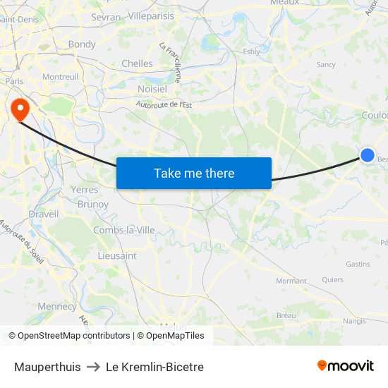 Mauperthuis to Le Kremlin-Bicetre map