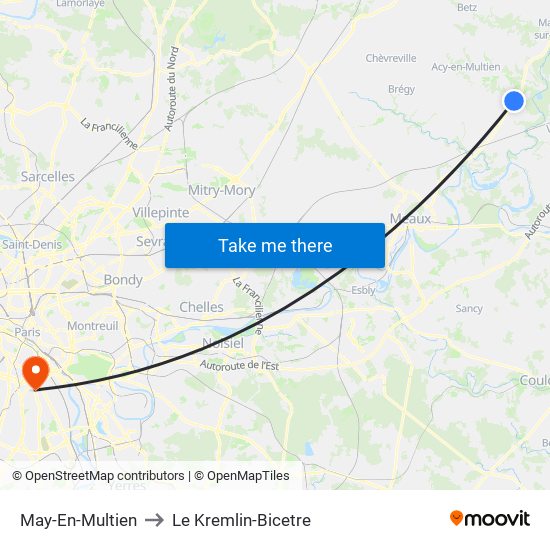 May-En-Multien to Le Kremlin-Bicetre map