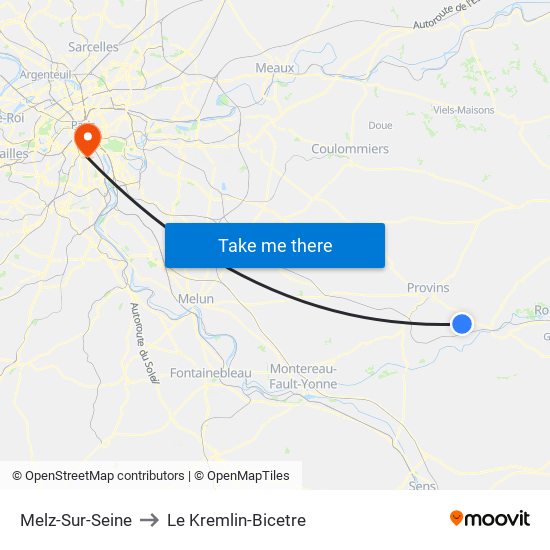 Melz-Sur-Seine to Le Kremlin-Bicetre map