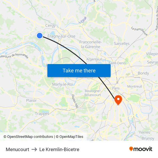 Menucourt to Le Kremlin-Bicetre map