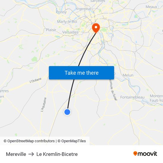 Mereville to Le Kremlin-Bicetre map