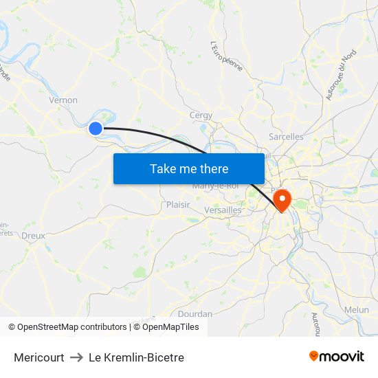 Mericourt to Le Kremlin-Bicetre map