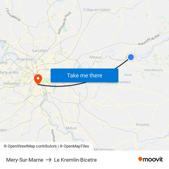 Mery-Sur-Marne to Le Kremlin-Bicetre map