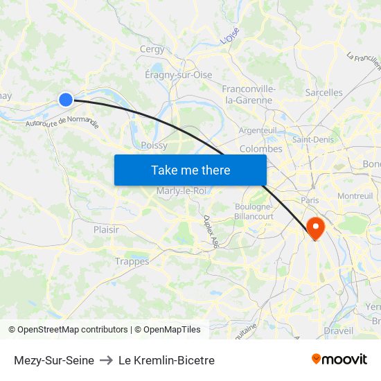 Mezy-Sur-Seine to Le Kremlin-Bicetre map