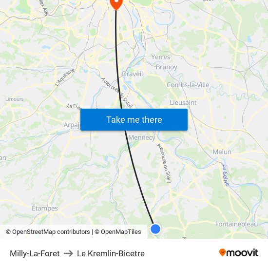 Milly-La-Foret to Le Kremlin-Bicetre map