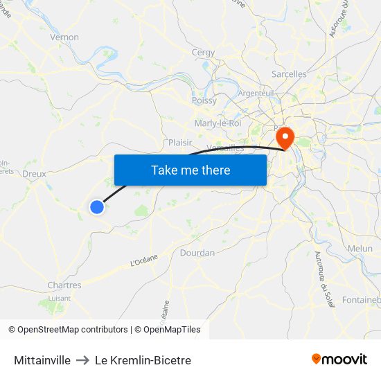 Mittainville to Le Kremlin-Bicetre map