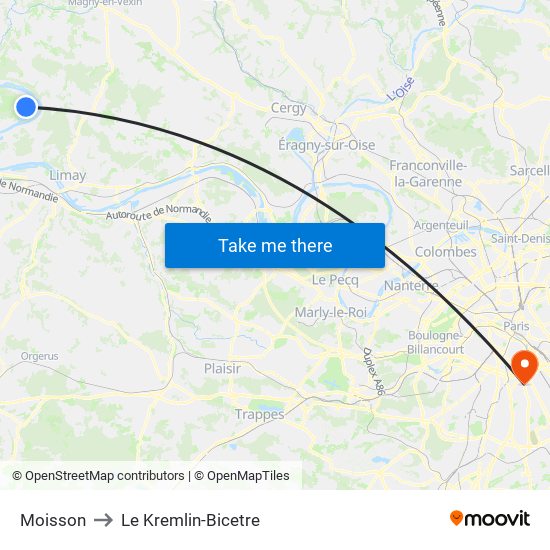 Moisson to Le Kremlin-Bicetre map