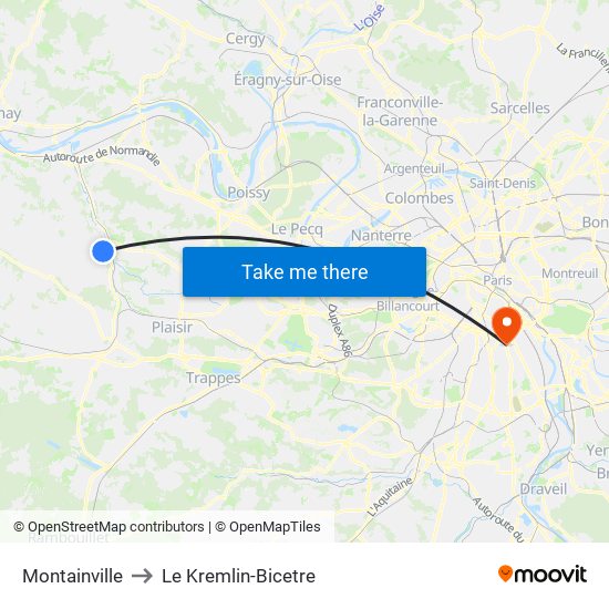 Montainville to Le Kremlin-Bicetre map