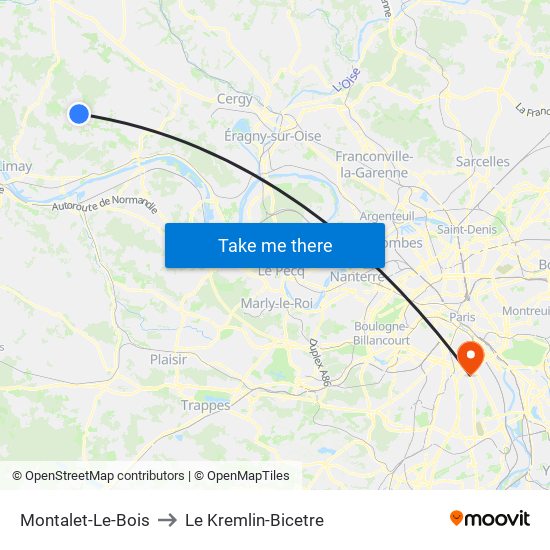 Montalet-Le-Bois to Le Kremlin-Bicetre map