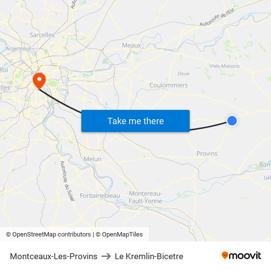 Montceaux-Les-Provins to Le Kremlin-Bicetre map