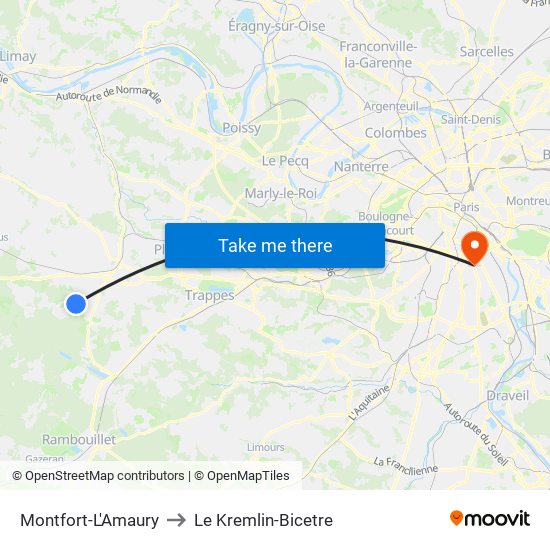 Montfort-L'Amaury to Le Kremlin-Bicetre map