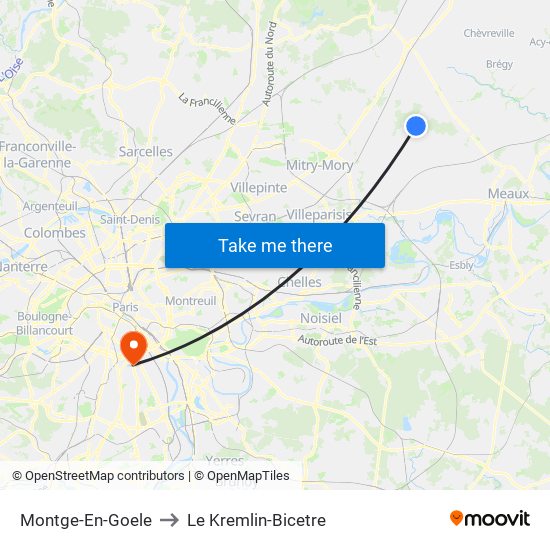 Montge-En-Goele to Le Kremlin-Bicetre map