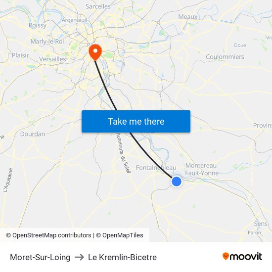 Moret-Sur-Loing to Le Kremlin-Bicetre map