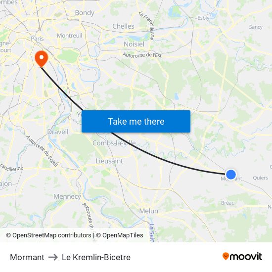 Mormant to Le Kremlin-Bicetre map