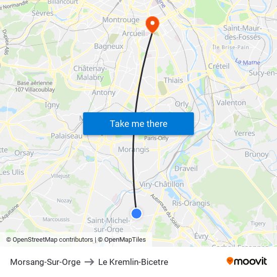 Morsang-Sur-Orge to Le Kremlin-Bicetre map