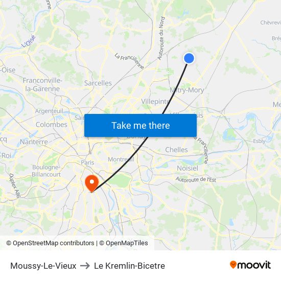 Moussy-Le-Vieux to Le Kremlin-Bicetre map