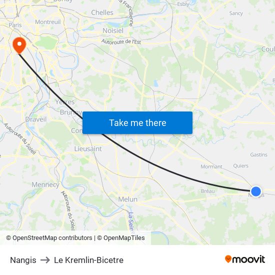 Nangis to Le Kremlin-Bicetre map