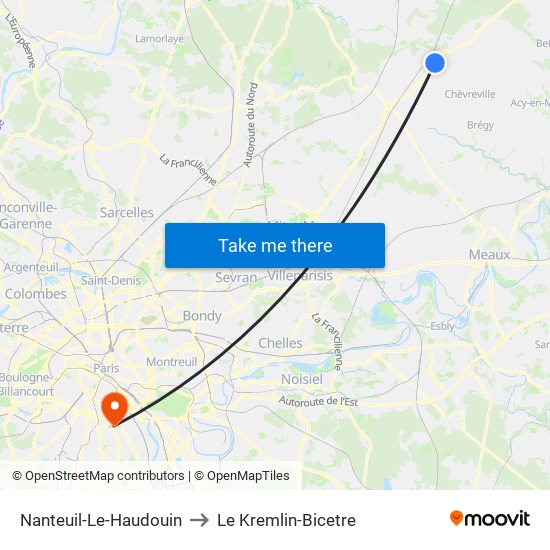 Nanteuil-Le-Haudouin to Le Kremlin-Bicetre map