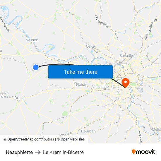 Neauphlette to Le Kremlin-Bicetre map