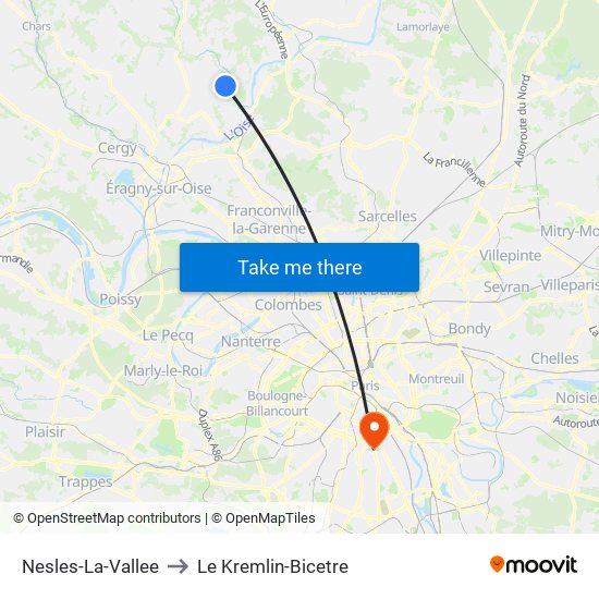 Nesles-La-Vallee to Le Kremlin-Bicetre map