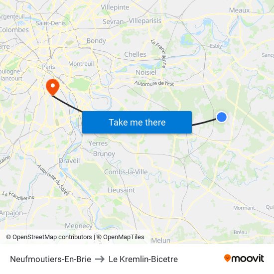 Neufmoutiers-En-Brie to Le Kremlin-Bicetre map