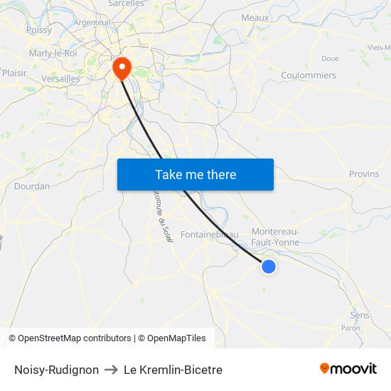 Noisy-Rudignon to Le Kremlin-Bicetre map