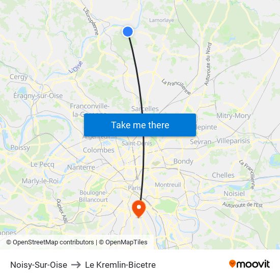 Noisy-Sur-Oise to Le Kremlin-Bicetre map