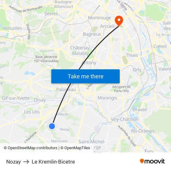 Nozay to Le Kremlin-Bicetre map