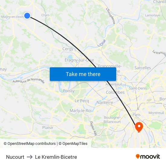 Nucourt to Le Kremlin-Bicetre map