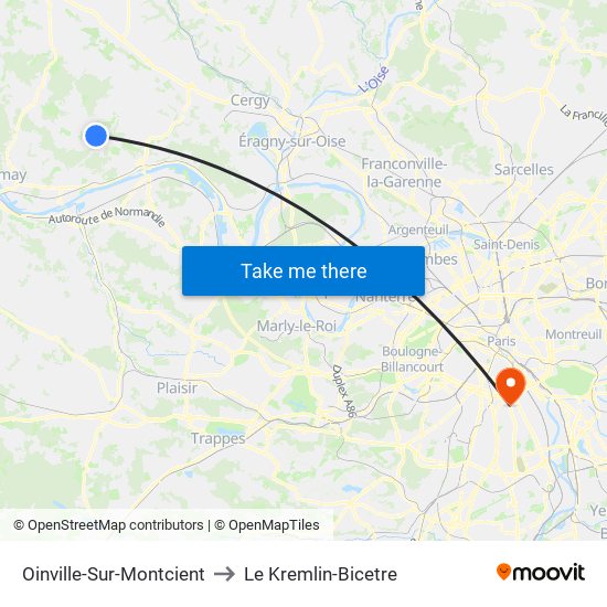 Oinville-Sur-Montcient to Le Kremlin-Bicetre map