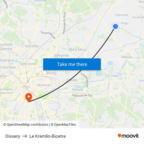 Oissery to Le Kremlin-Bicetre map